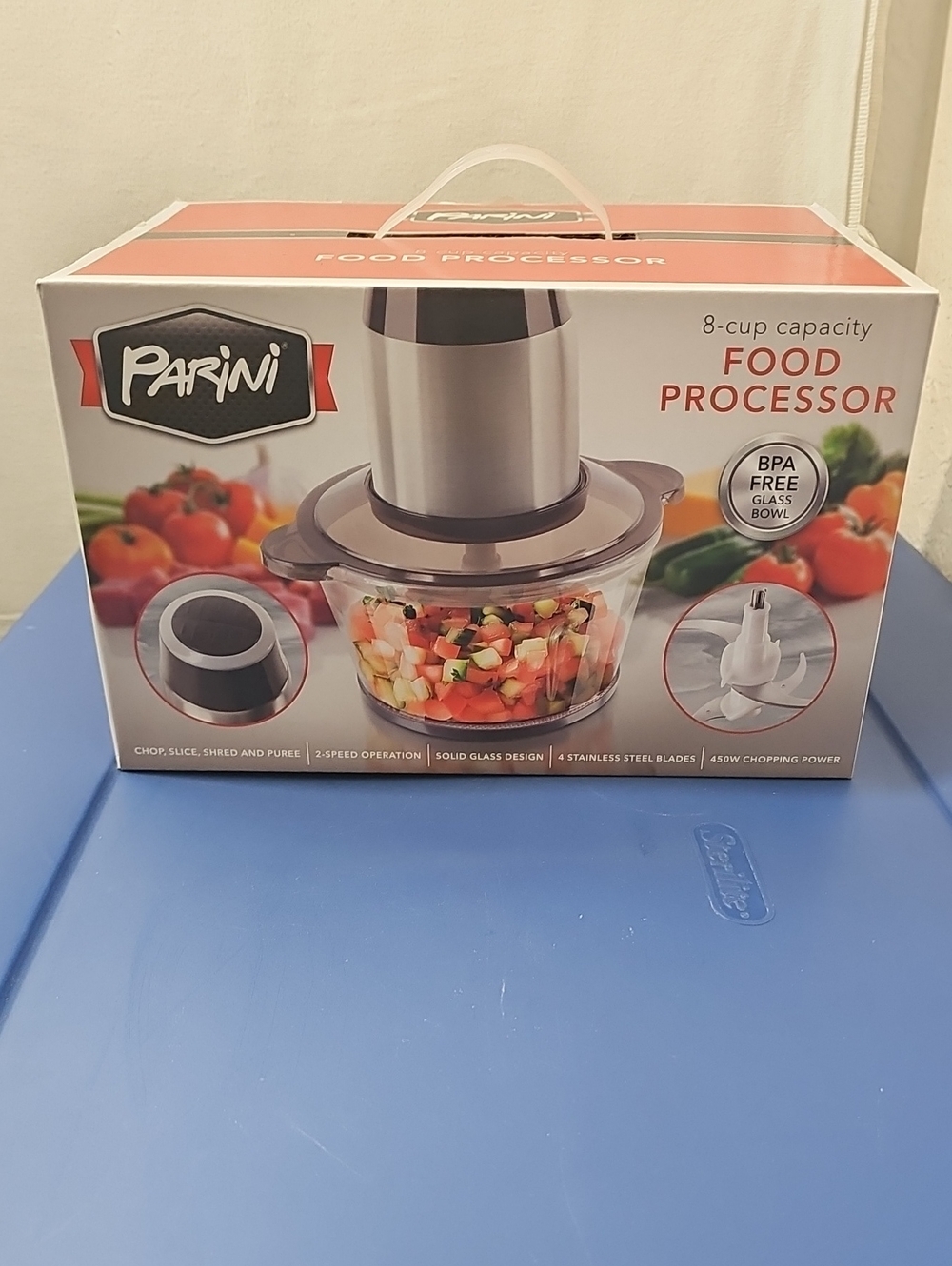 Parini 8-Cup Food Processor in Silver and Clear Glass